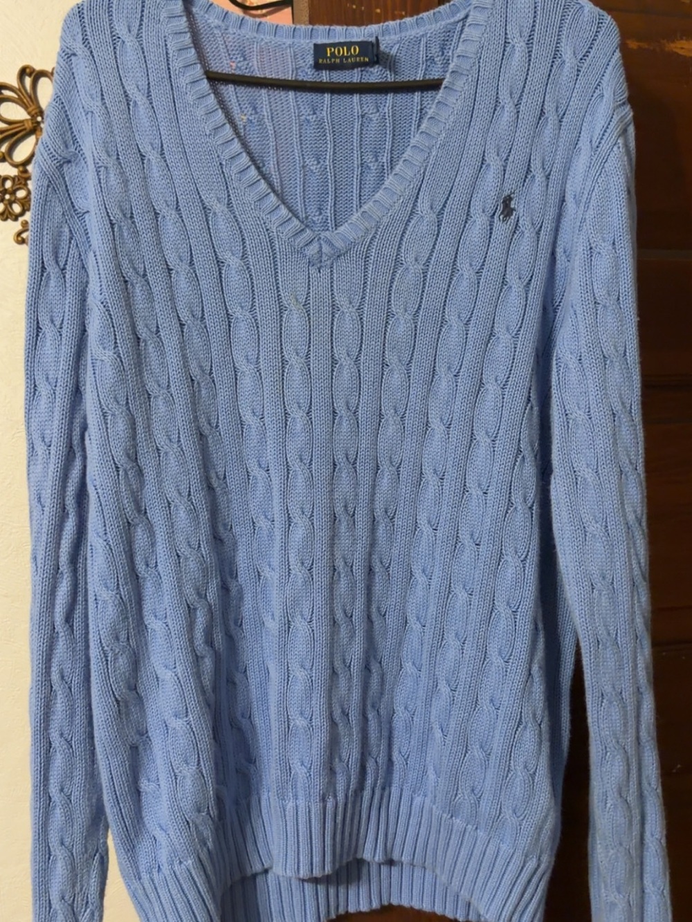Ralph Lauren Light Blue Cable Knit V-Neck Sweater